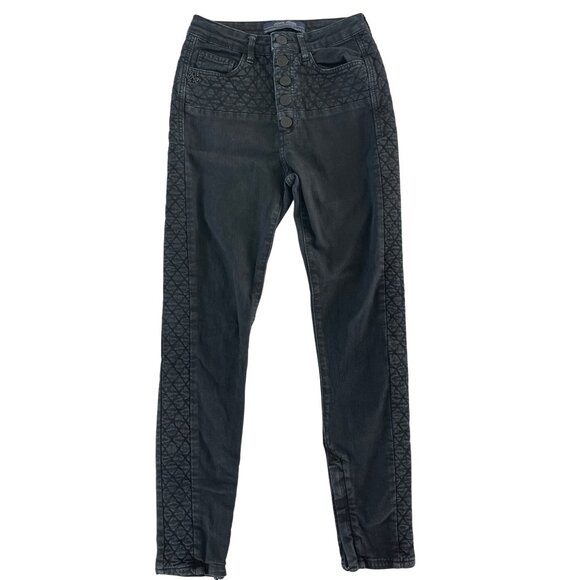 John John Made in Heaven‎ Womens Black Quilted Jeans Button Fly Ankle Zip 27 - Picture 1 of 10